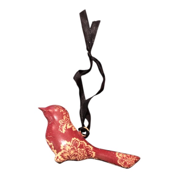 Vintage Rustic Metal Red Floral Bird Ornament 4.75” - Picture 2 of 2